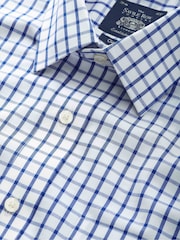 The Savile Row Company Blue 100% Cotton Check Classic Fit Non-Iron Single Cuff Formal Shirt - Image 3 of 4