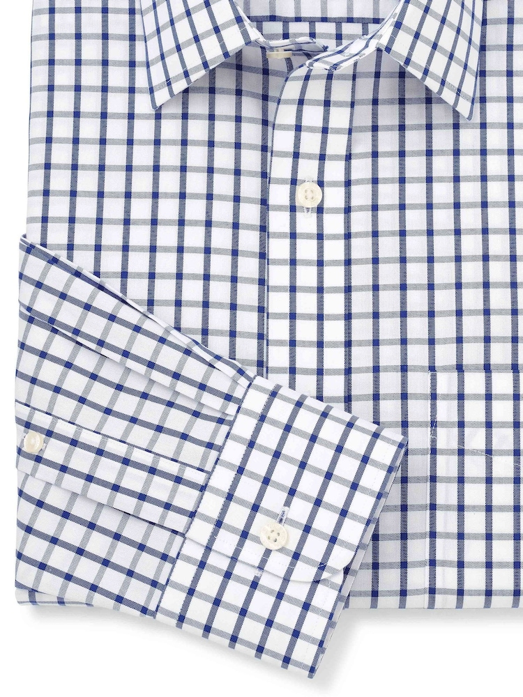 The Savile Row Company Blue 100% Cotton Check Classic Fit Non-Iron Single Cuff Formal Shirt - Image 4 of 4