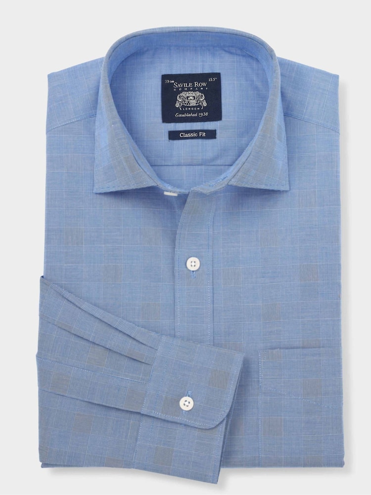 The Savile Row Company Blue 100% Cotton Prince of Wales Check Classic Fit Formal Shirt - Image 2 of 3