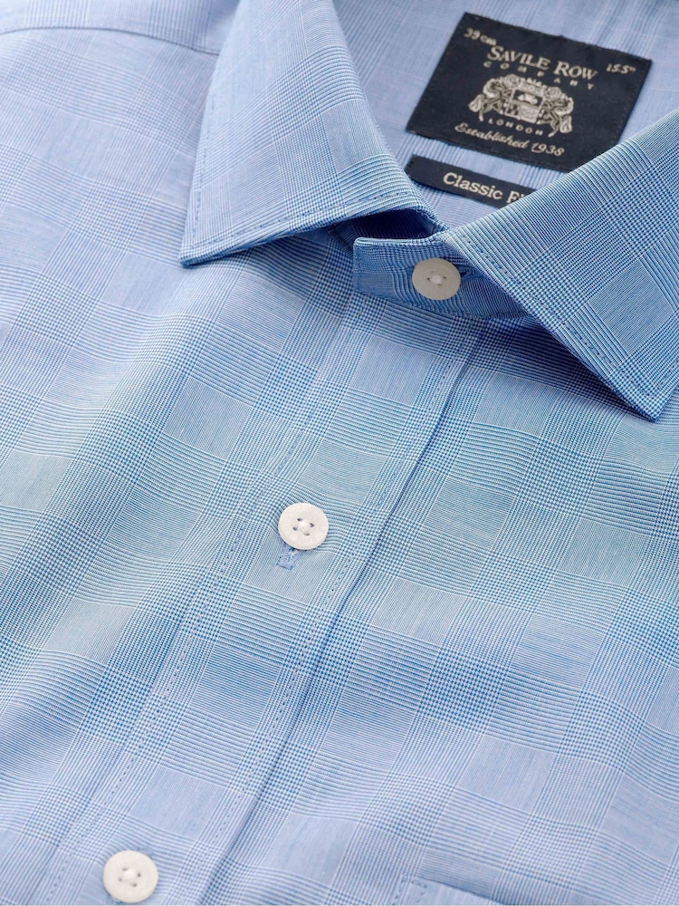 The Savile Row Company Blue 100% Cotton Prince of Wales Check Classic Fit Formal Shirt - Image 3 of 3