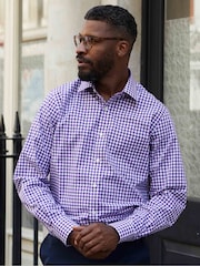 The Savile Row Company Purple 100% Cotton Gingham Check Classic Fit Single Cuff Formal Shirt - Image 1 of 4