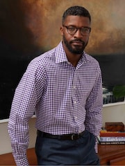 The Savile Row Company Purple 100% Cotton Gingham Check Classic Fit Single Cuff Formal Shirt - Image 2 of 4