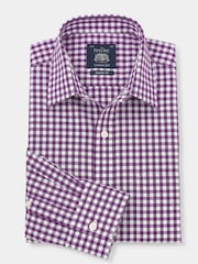 The Savile Row Company Purple 100% Cotton Gingham Check Classic Fit Single Cuff Formal Shirt - Image 3 of 4