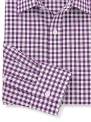 The Savile Row Company Purple 100% Cotton Gingham Check Classic Fit Single Cuff Formal Shirt - Image 4 of 4