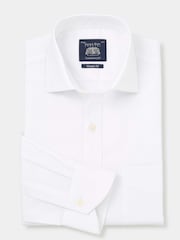The Savile Row Company Textured 100% Cotton Classic Fit Single Cuff Formal White Shirt - Image 1 of 3