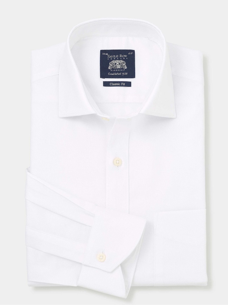 The Savile Row Company Textured 100% Cotton Classic Fit Single Cuff Formal White Shirt - Image 1 of 3