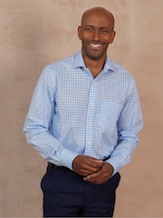 The Savile Row Company Blue 100% Cotton Gingham Check Classic Fit Single Cuff Formal Shirt - Изображение 1 из 5