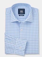 The Savile Row Company Blue 100% Cotton Gingham Check Classic Fit Single Cuff Formal Shirt - Изображение 3 из 5