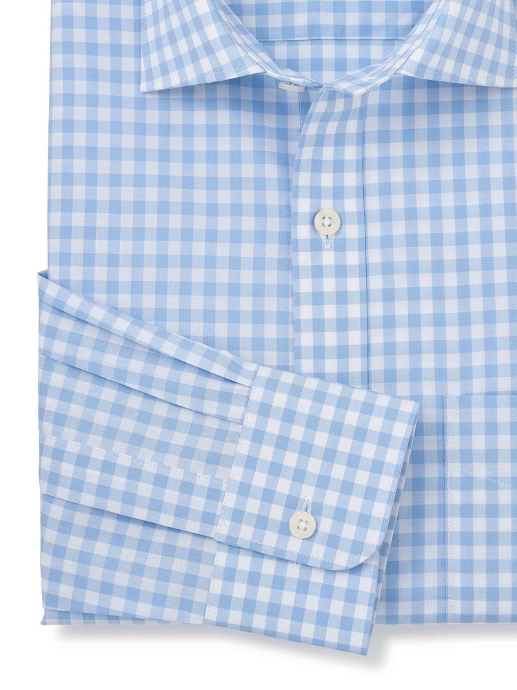 The Savile Row Company Blue 100% Cotton Gingham Check Classic Fit Single Cuff Formal Shirt - Изображение 5 из 5