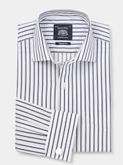 The Savile Row Company Blue Striped 100% Cotton Classic Fit Striped Double Cuff Formal Shirt - Image 1 of 3