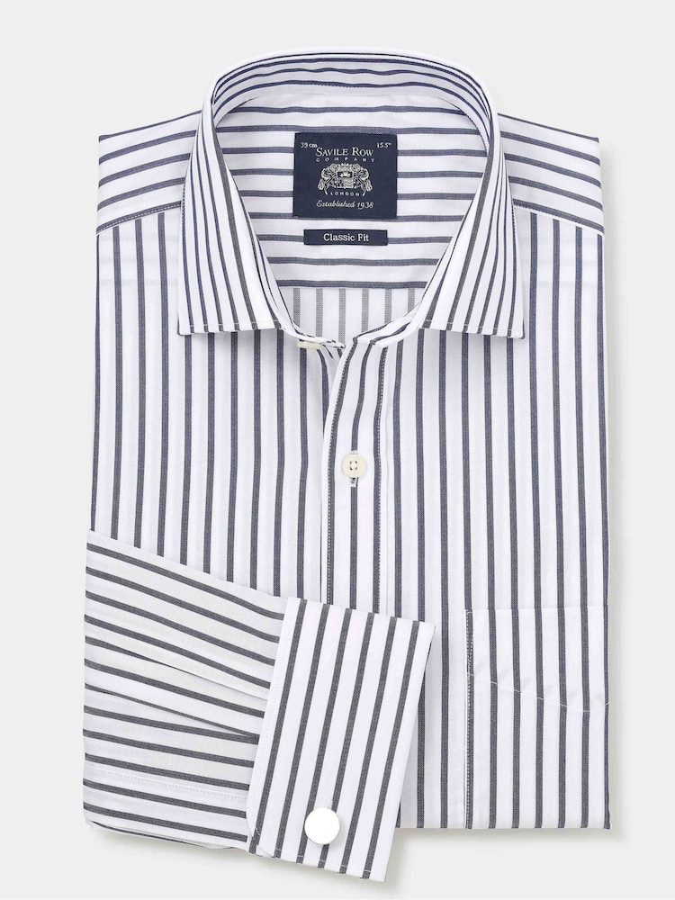 The Savile Row Company Blue Striped 100% Cotton Classic Fit Striped Double Cuff Formal Shirt - Bild 1 von 3 The Savile Row Company Blue Striped 100% Cotton Classic Fit Striped Double Cuff Formal Shirt - Bild 1 von 3