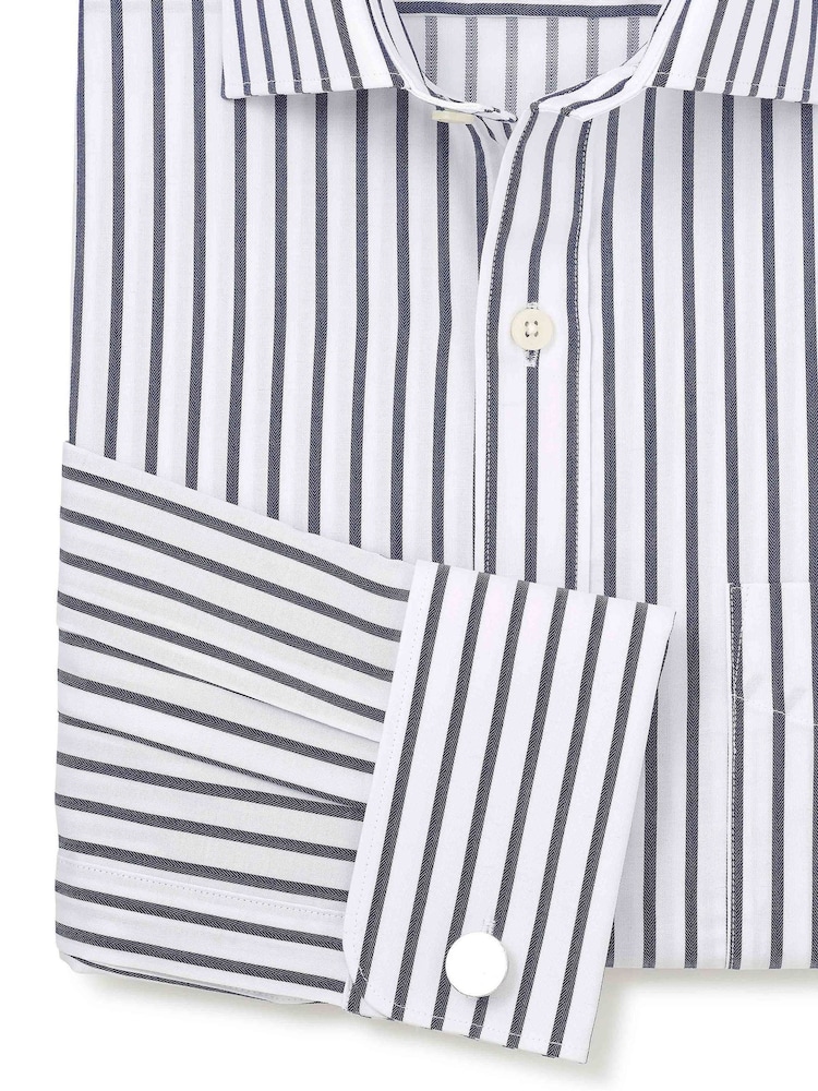 The Savile Row Company Blue Striped 100% Cotton Classic Fit Striped Double Cuff Formal Shirt - Image 3 of 3