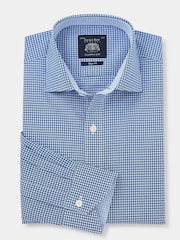 The Savile Row Company Slim Fit Blue Gingham Check Single Cuff Formal 100% Cotton Shirt - Image 2 of 4