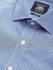 The Savile Row Company Slim Fit Blue Gingham Check Single Cuff Formal 100% Cotton Shirt - Image 3 of 4
