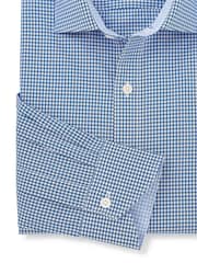 The Savile Row Company Slim Fit Blue Gingham Check Single Cuff Formal 100% Cotton Shirt - Image 4 of 4