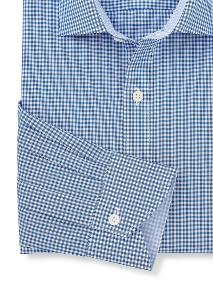 The Savile Row Company Slim Fit Blue Gingham Check Single Cuff Formal 100% Cotton Shirt - Image 4 of 4