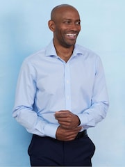 The Savile Row Company Slim Fit Blue Prince Of Wales Check Single Cuff Formal 100% Cotton Shirt - Image 1 of 4