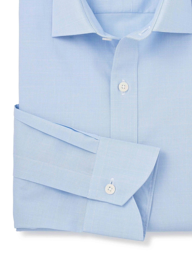 The Savile Row Company Slim Fit Blue Prince Of Wales Check Single Cuff Formal 100% Cotton Shirt - Image 4 of 4
