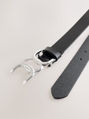 Black/Silver Tone Regular Statement Buckle Leather Belt - Image 2 of 3