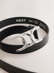 Black/Silver Tone Regular Statement Buckle Leather Belt - Image 3 of 3