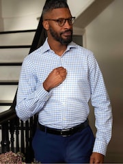 The Savile Row Company Slim Fit Blue Window Check Single Cuff Formal 100% Cotton Shirt - Image 1 of 4