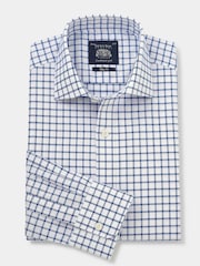 The Savile Row Company Slim Fit Blue Window Check Single Cuff Formal 100% Cotton Shirt - Image 2 of 4