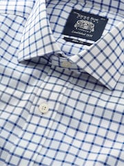 The Savile Row Company Slim Fit Blue Window Check Single Cuff Formal 100% Cotton Shirt - Image 3 of 4