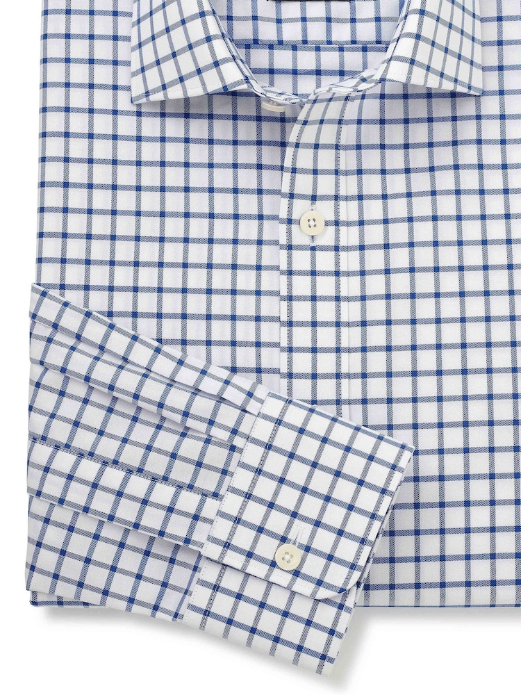 The Savile Row Company Slim Fit Blue Window Check Single Cuff Formal 100% Cotton Shirt - Image 4 of 4