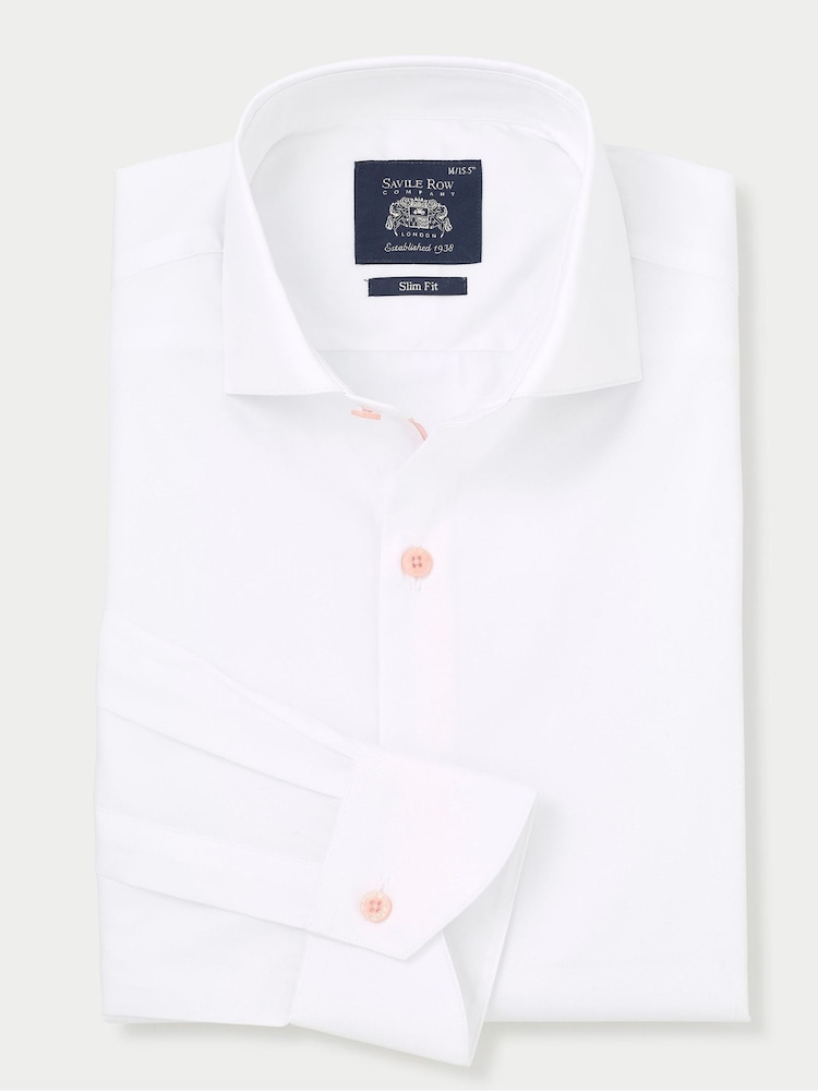 The Savile Row Company слім фіт елегантний повсякденний 100% Cotton білі сорочки With Contrast Buttons - Image 4 of 5