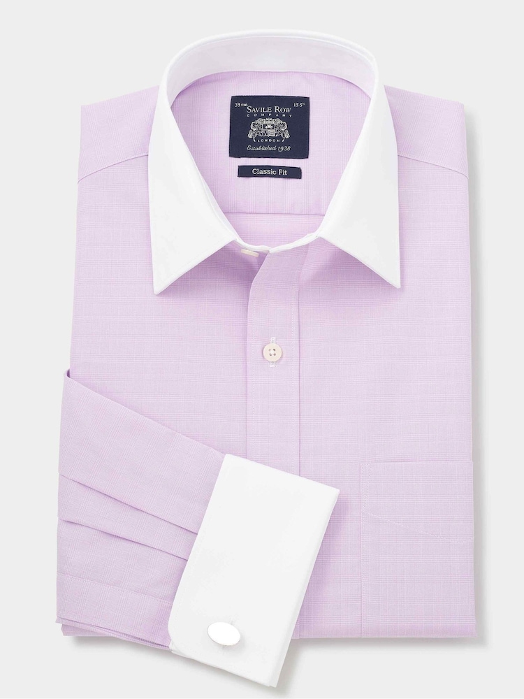 The Savile Row Company Purple Classic Fit 100% Cotton Fine Check Winchester Formal Shirt - Image 2 of 4