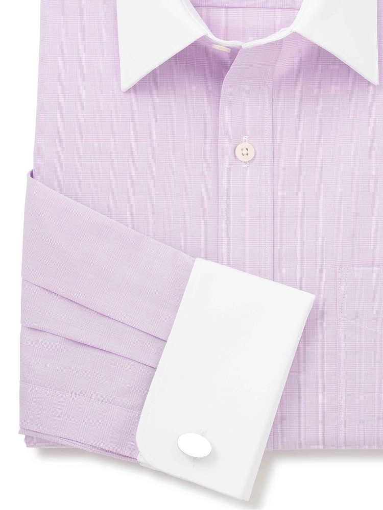 The Savile Row Company Purple Classic Fit 100% Cotton Fine Check Winchester Formal Shirt - Image 4 of 4