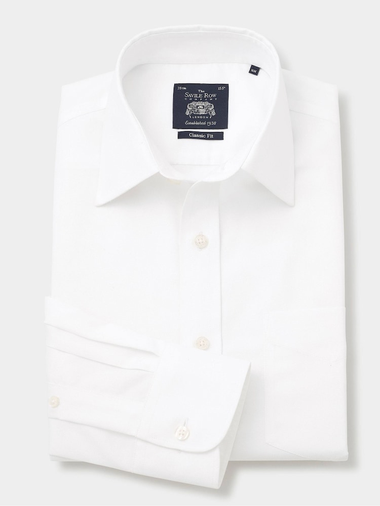 The Savile Row Company 100% Cotton Dobby Classic Fit Non-Iron Single Cuff Formal White Shirt - Image 1 of 1