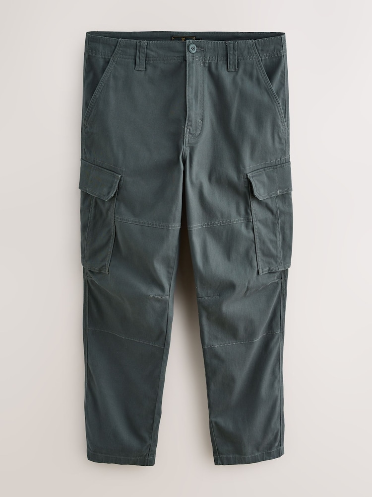 Grey Charcoal Regular Tapered Fit Cotton Stretch Cargo Trousers - Image 1 of 5