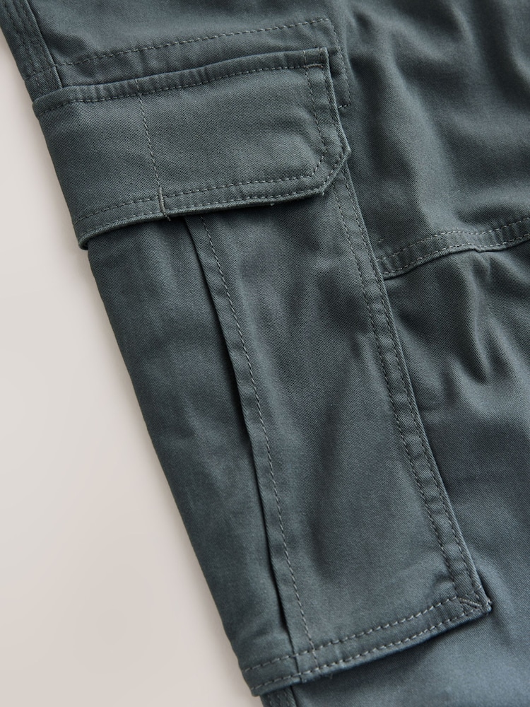 Grey Charcoal Regular Tapered Fit Cotton Stretch Cargo Trousers - Image 5 of 5