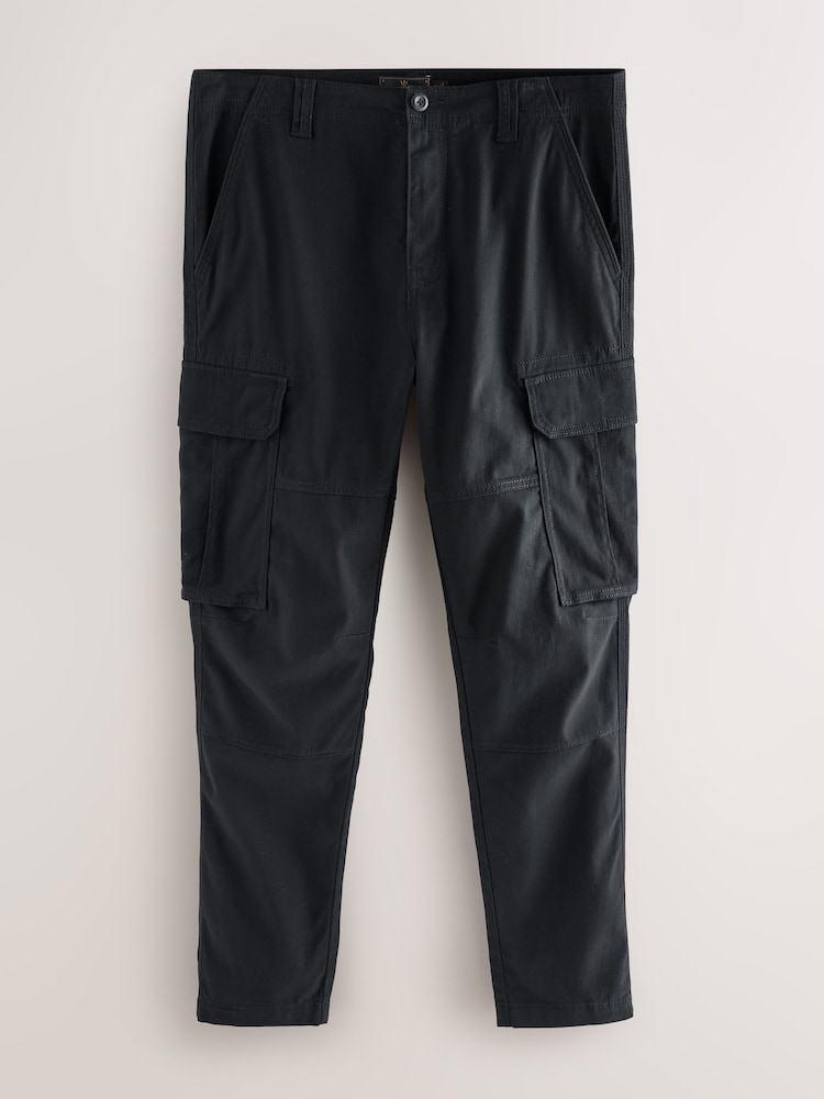 Black Skinny Fit Cotton Stretch Cargo Trousers - Image 1 of 12 Black Skinny Fit Cotton Stretch Cargo Trousers - Image 1 of 12