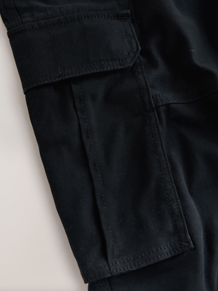 Black Regular Tapered Fit Cotton Stretch Cargo Trousers - Image 10 of 10