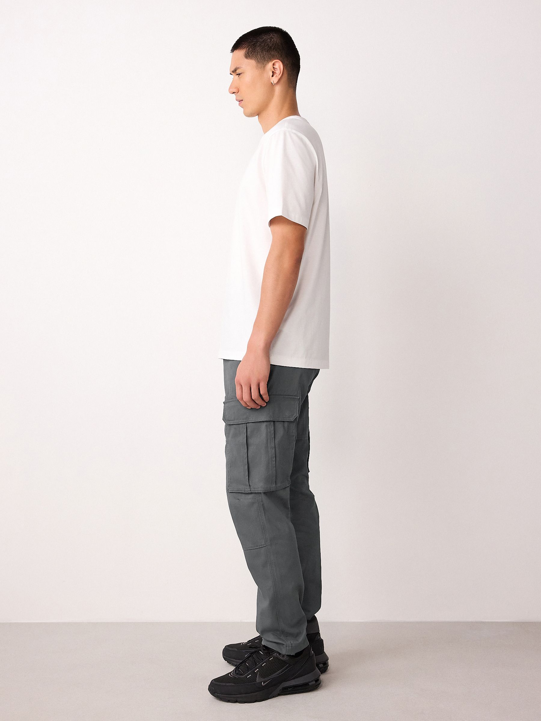 Buy Grey Charcoal Skinny Fit Cotton Stretch Cargo Trousers from