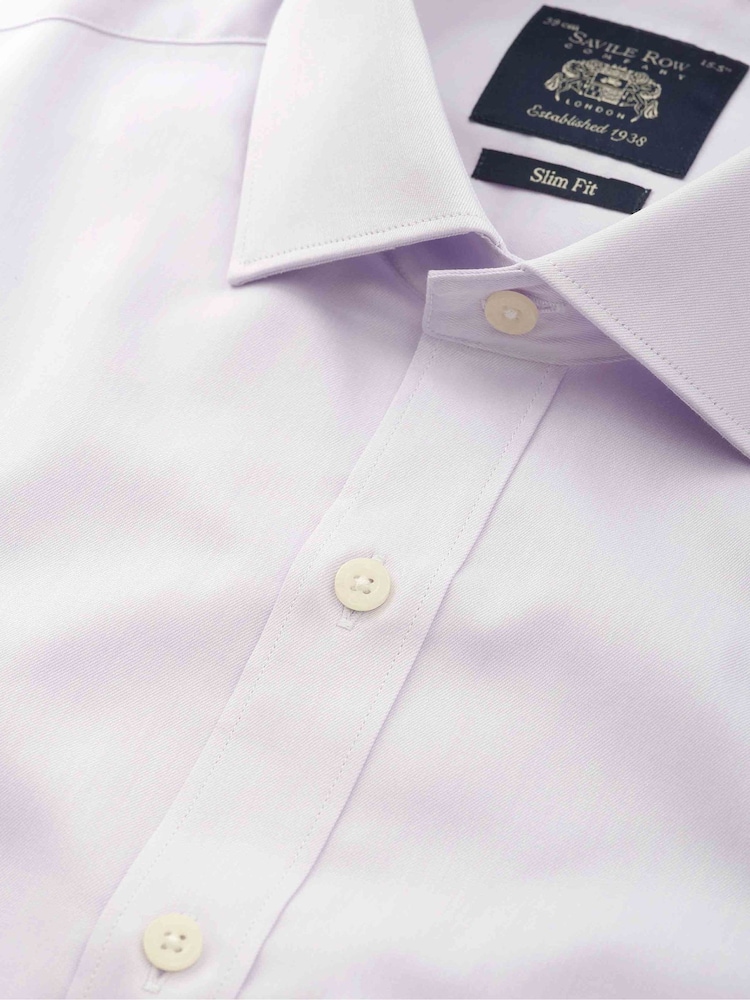 The Savile Row Company Slim Fit Purple Twill Single Cuff Formal 100% Cotton Shirt - Image 2 of 3