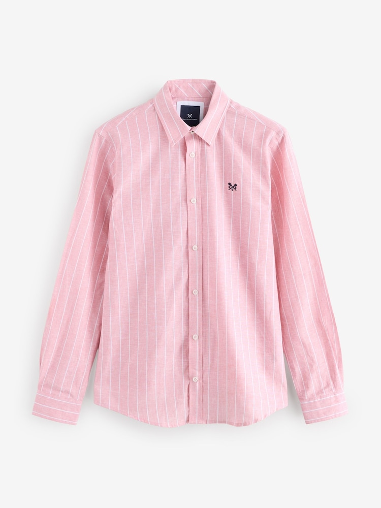 Crew Clothing Pink Stripe Long Sleeve Linen Shirt - Image 1 of 1