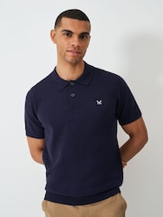 Crew Clothing Blue 100% Cotton Knitted Jersey Polo Shirt - Image 1 of 5