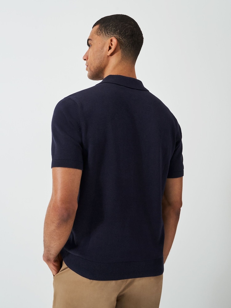 Crew Clothing Blue 100% Cotton Knitted Jersey Polo Shirt - Image 2 of 5