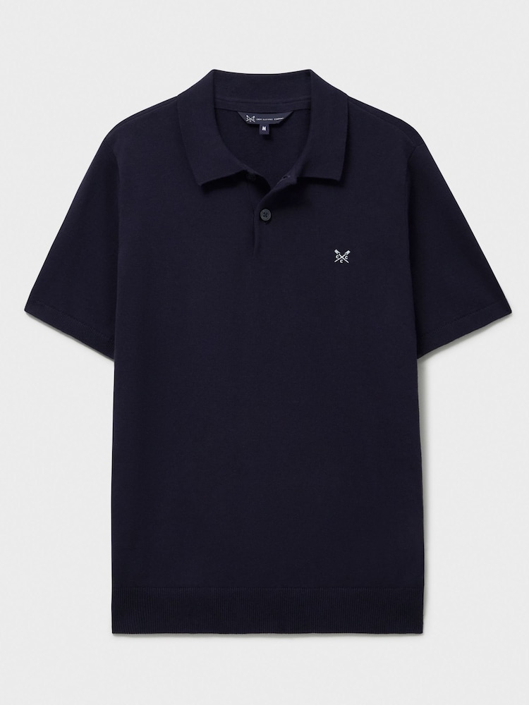 Crew Clothing Blue 100% Cotton Knitted Jersey Polo Shirt - Image 5 of 5 Crew Clothing Blue 100% Cotton Knitted Jersey Polo Shirt - Image 5 of 5