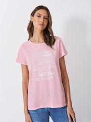 Crew Clothing Pink 00% Cotton Graphic Print Slub T-Shirt - Image 1 of 5
