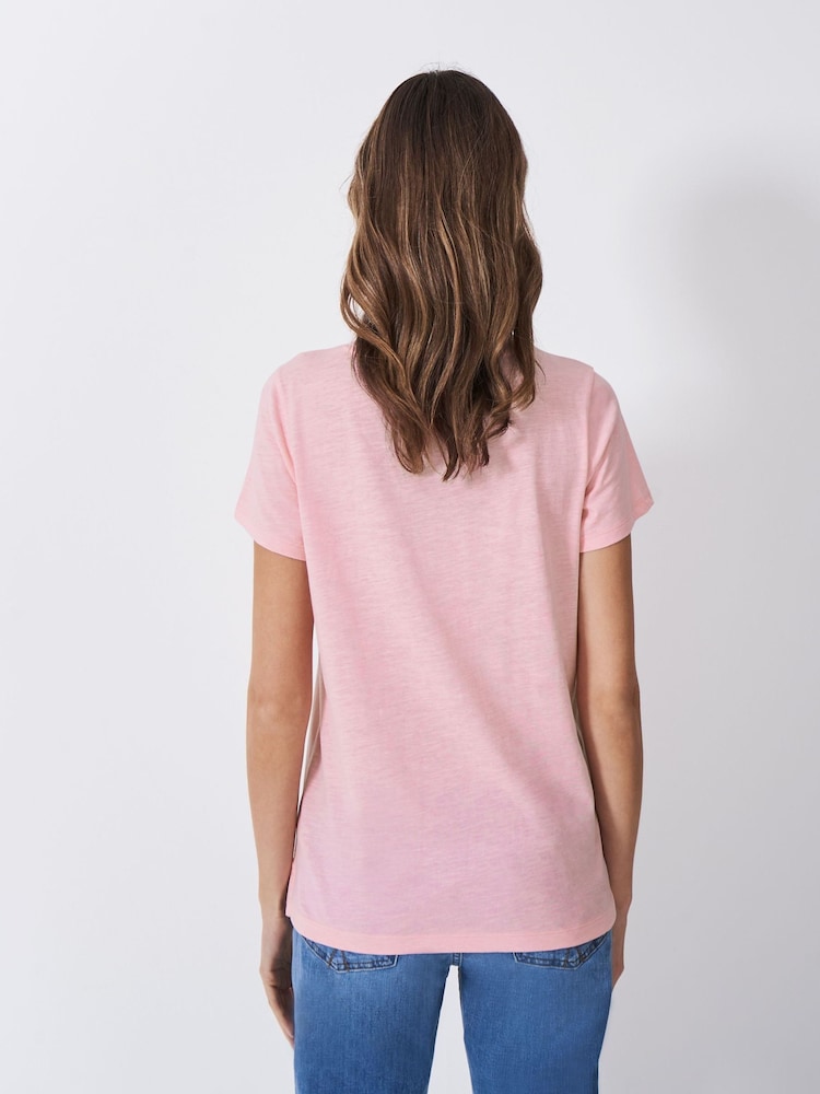 Crew Clothing Pink 00% Cotton Graphic Print Slub T-Shirt - Image 2 of 5