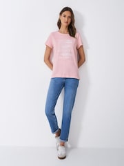 Crew Clothing Pink 00% Cotton Graphic Print Slub T-Shirt - Image 3 of 5