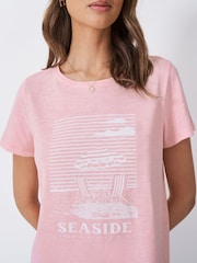 Crew Clothing Pink 00% Cotton Graphic Print Slub T-Shirt - Image 4 of 5