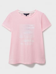 Crew Clothing Pink 00% Cotton Graphic Print Slub T-Shirt - Image 5 of 5