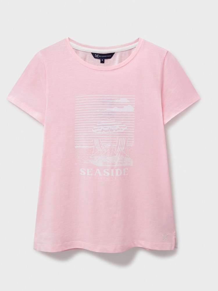 Crew Clothing Pink 00% Cotton Graphic Print Slub T-Shirt - Image 5 of 5