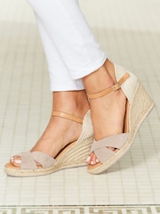 Sosandar Natural Suede Ankle Strap Mid Wedge Espadrilles - Image 1 of 4