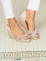 Sosandar Natural Suede Ankle Strap Mid Wedge Espadrilles - Image 2 of 4